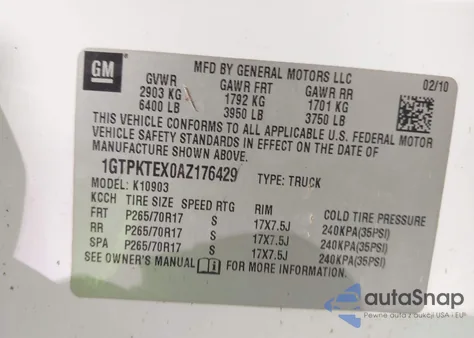 2010 GMC Sierra 1500 Work Truck из США, поврежденный, VIN 1GTPKTEX0AZ176429